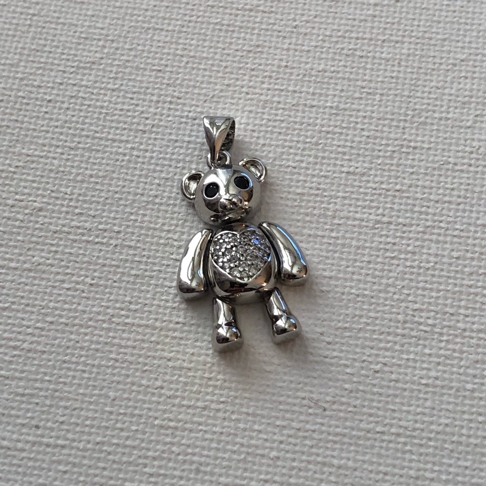 Silver Teddy Bear Heart Pendant